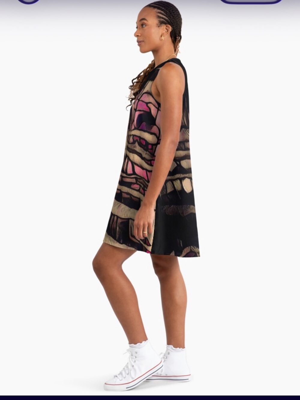 Abstract Midi Dress in Black, Pink Toronto Artist Made dress - Picture 2 of 8